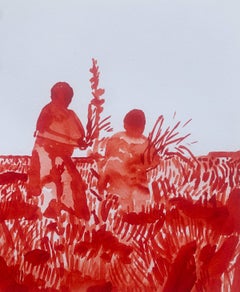 Summer. Monochromatic figurative watercolor drawing, Polish art