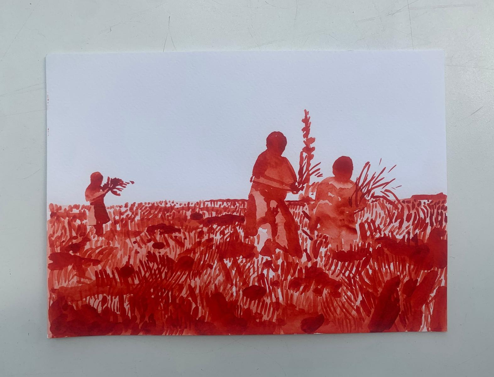 Estate. Disegno figurativo monocromatico ad acquerello, arte polacca - Art Contemporaneo di Hanna Ilczyszyn