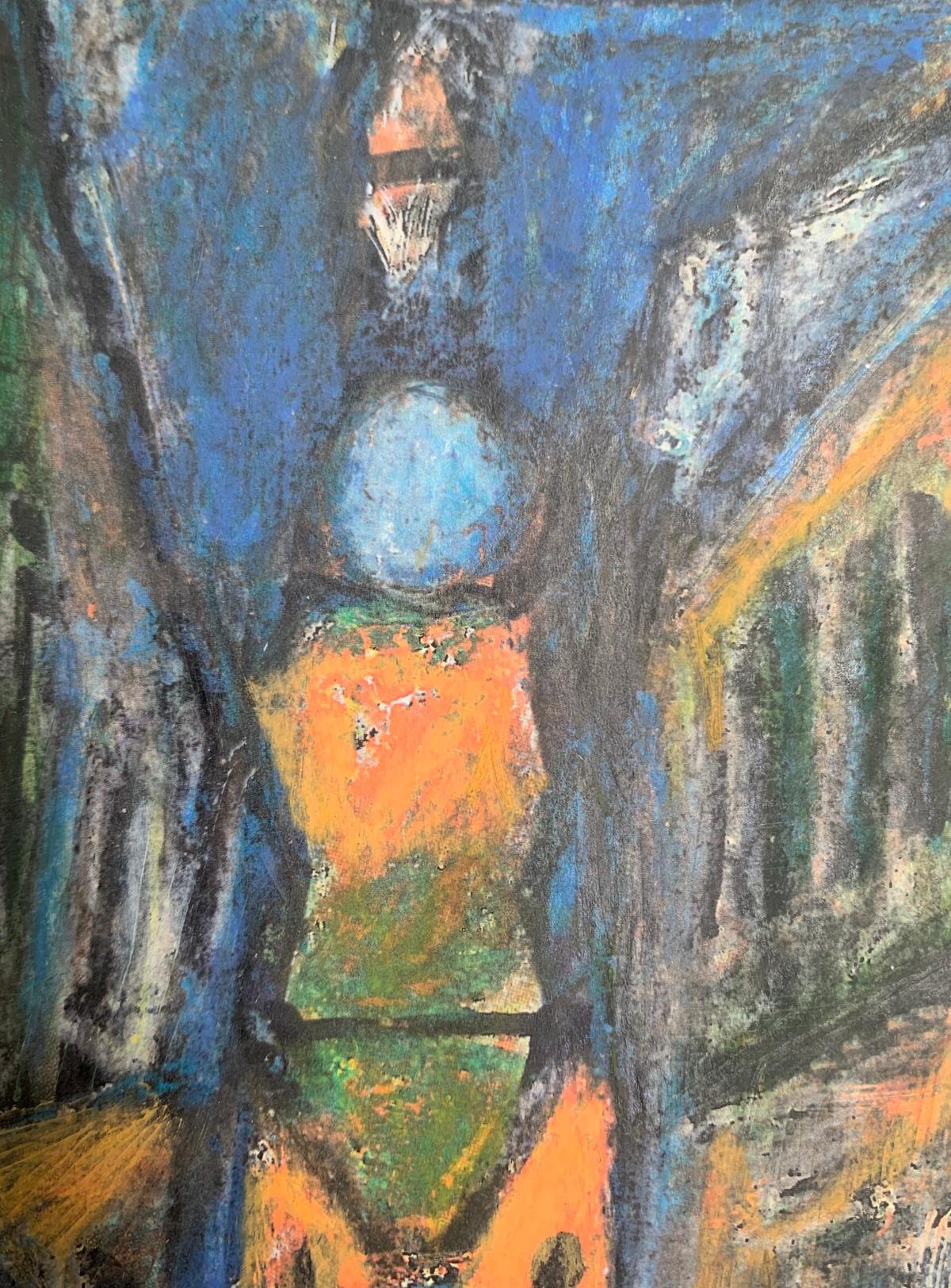 Une rue la nuit. dessin en techniques mixtes colorées, petite échelle, artiste polonais en vente 1