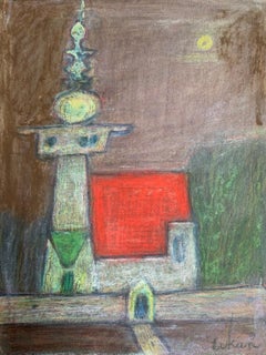 A temple. Mixed media drawing, Colorful, Small scale, Polish artist