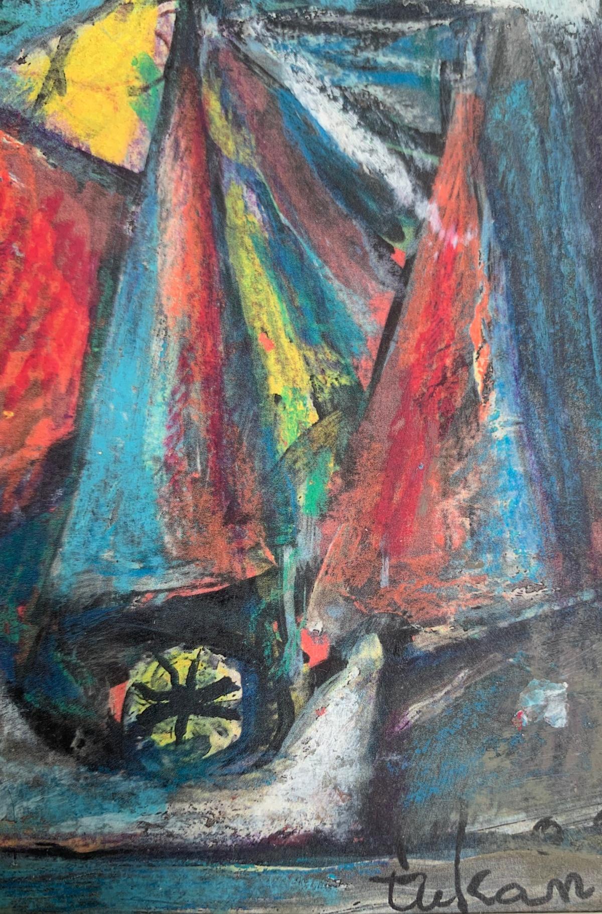 A sailing ship. Mixed media drawing, Colorful, Small scale, Polish artist - Contemporary Art by Eugeniusz Tukan-Wolski
