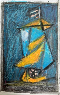 A boat. Mixed media drawing, Colorful, Small scale, Polish artist
