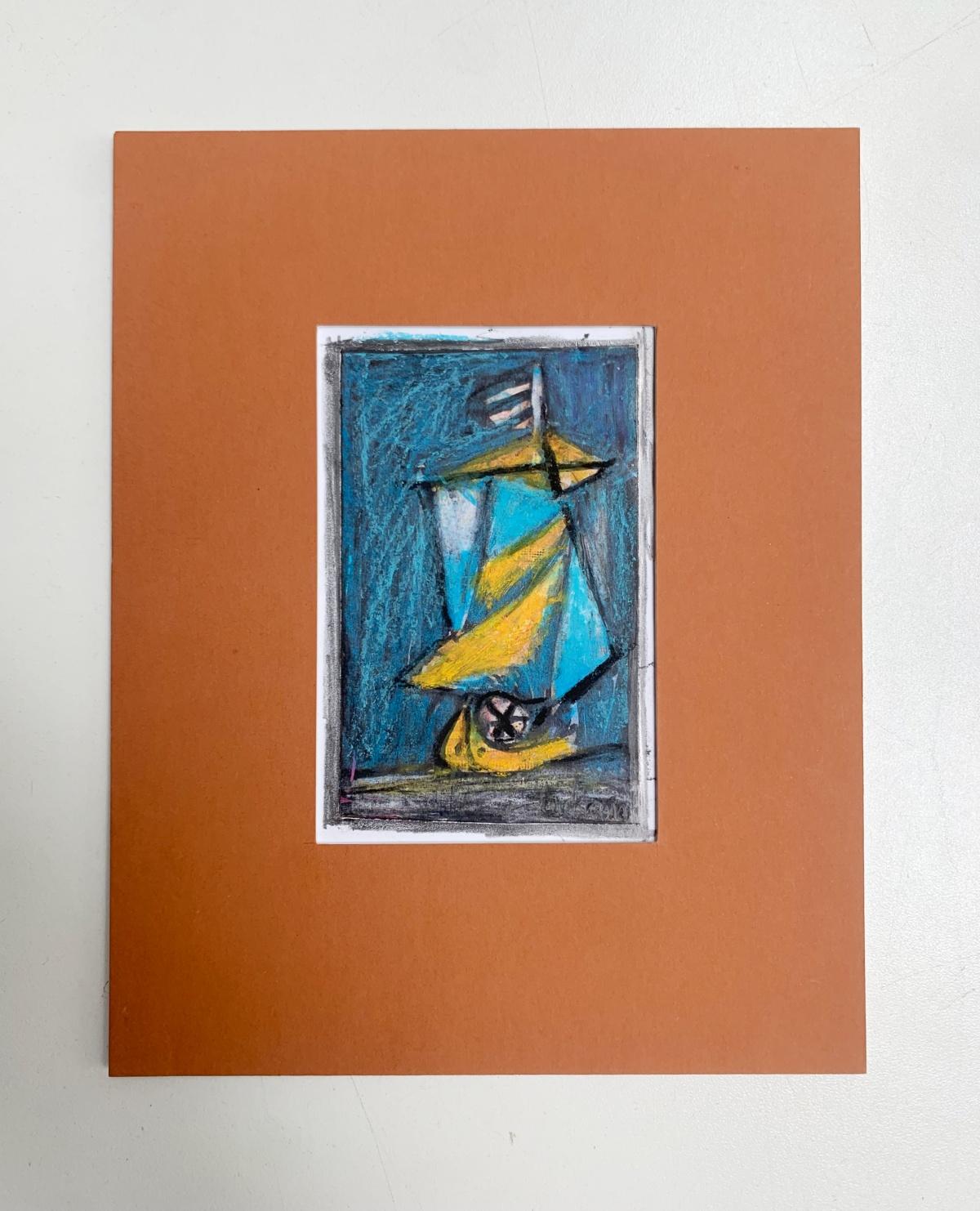 A boat. Mixed media drawing, Colorful, Small scale, Polish artist - Art by Eugeniusz Tukan-Wolski