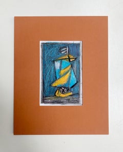 Una barca. Disegno a tecnica mista, Colorato, Piccola scala, Artista polacco
