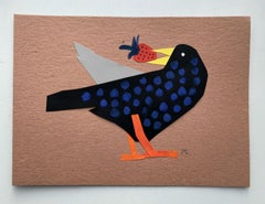 Starling-crow. Papercut & gouache artwork,  Figurative, Polish artist