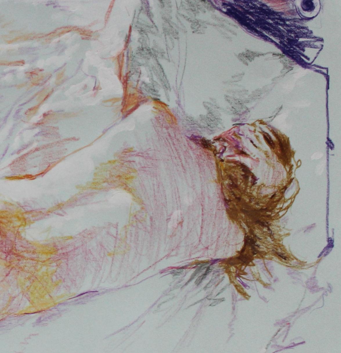 Un nu. Dessin contemporain, Nu féminin, Artiste polonais - Gris Nude par Leszek Zegalski