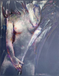 Belle créature fantastique bleue. Dessin contemporain, Nu féminin, Artiste polonais