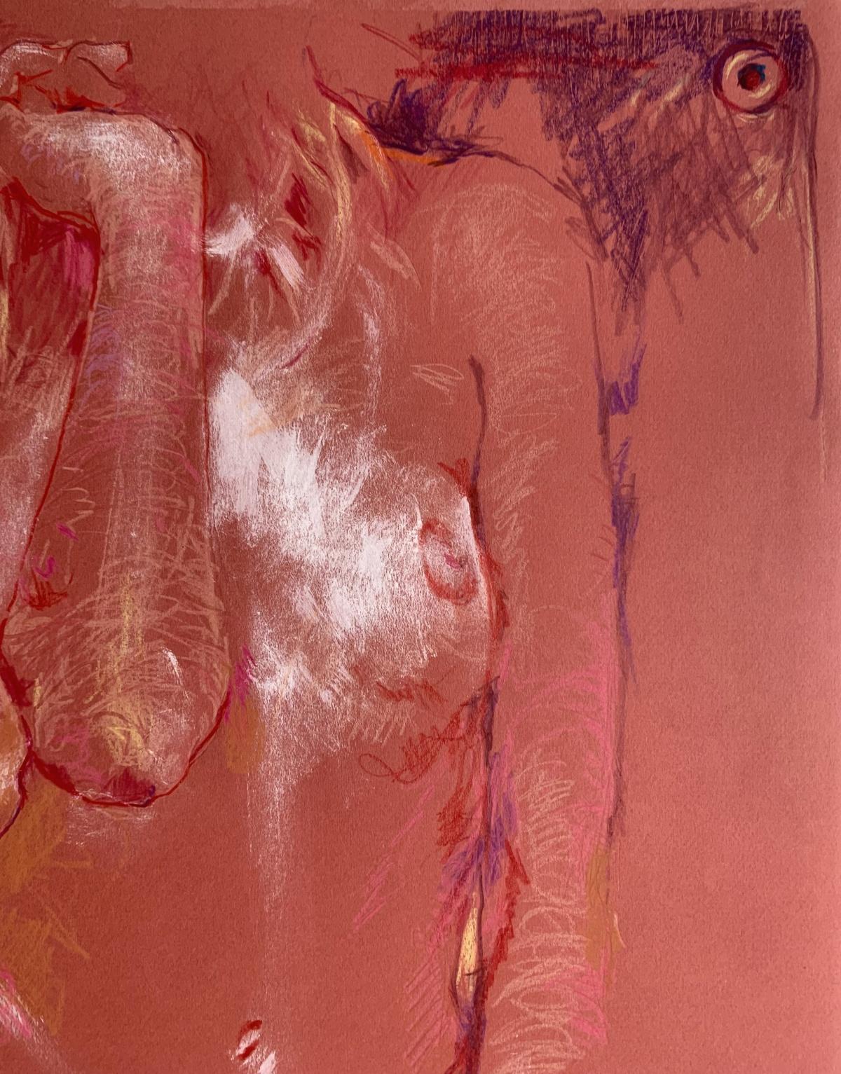 Dessin contemporain figuratif de femme nue au crayon sur papier par Leszek 'Maestro' Zegalski. L'œuvre d'art représente une femme à moitié nue. Ce dessin est assez dynamique d'une certaine manière comme le conduit le crayon de l'artiste. Le dessin