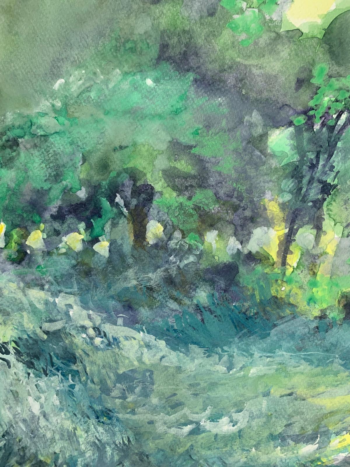 Wild garden. Watercolor, Realistic, Landscape, Classic, Polish artist - Gray Landscape Art by Włodzimierz Karczmarzyk