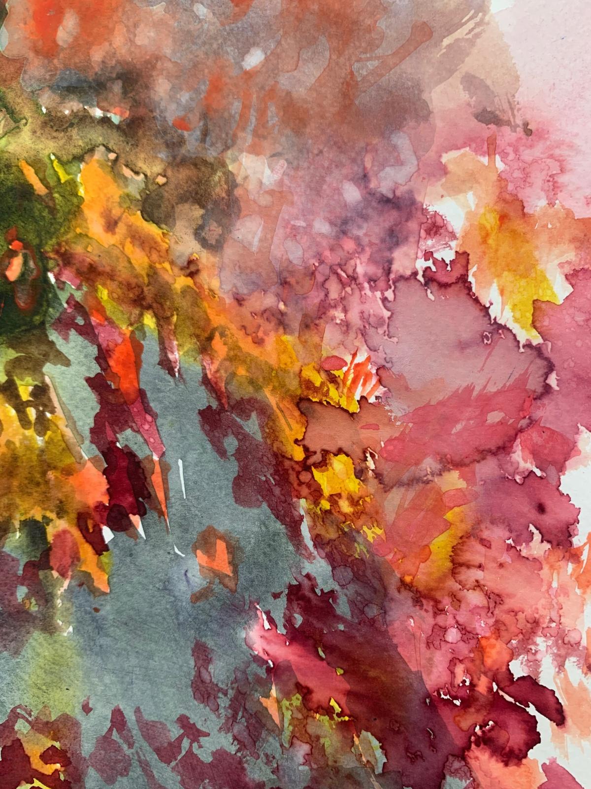 Fall in the neighborhood. Watercolor, Realistic Landscape Classic, Polish artist - Brown Landscape Art by Włodzimierz Karczmarzyk