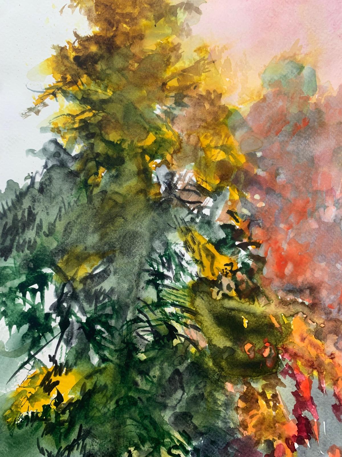 Fall in the neighborhood. Watercolor, Realistic Landscape Classic, Polish artist - Other Art Style Art by Włodzimierz Karczmarzyk