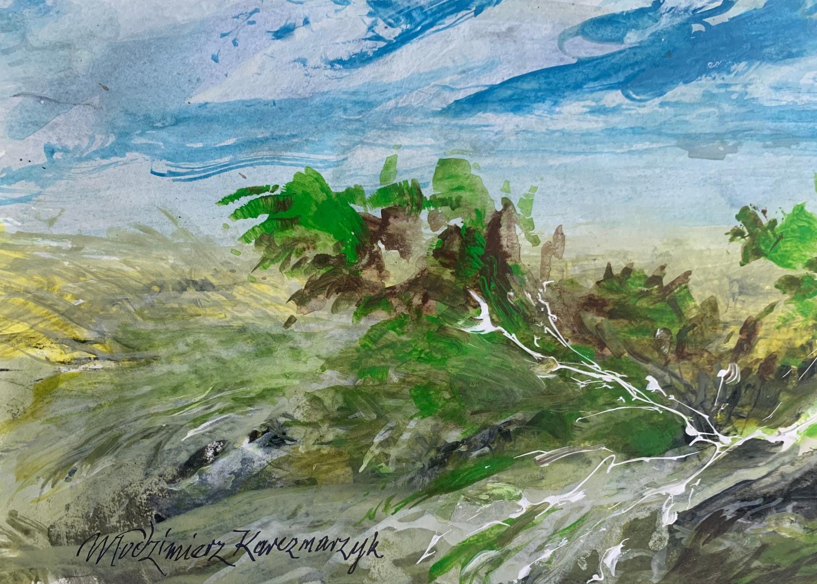 Dans un... Acrylique sur papier, Réaliste, Paysage, Classic, Polish artist - Art de Włodzimierz Karczmarzyk