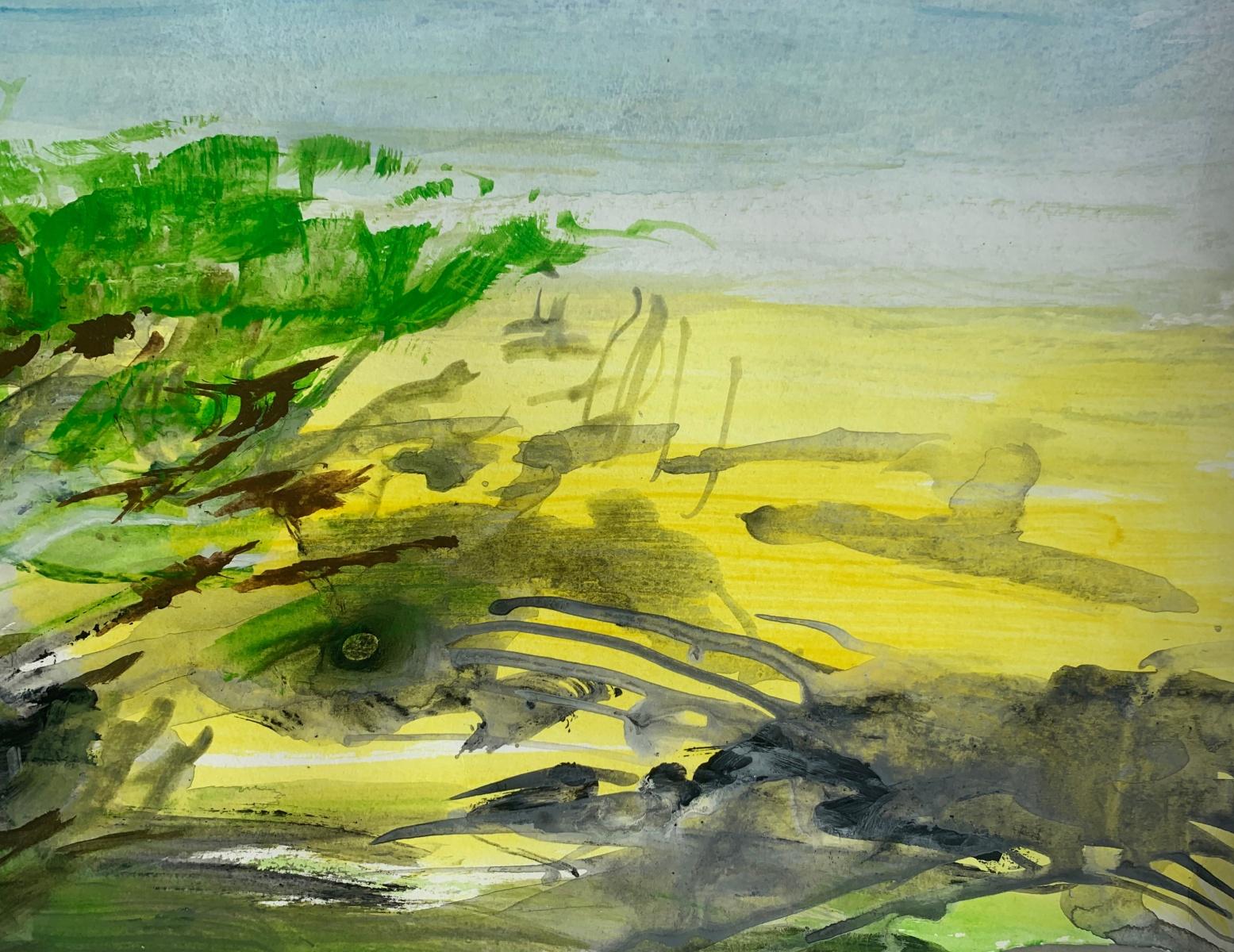 Dans un... Acrylique sur papier, Réaliste, Paysage, Classic, Polish artist - Gris Landscape Art par Włodzimierz Karczmarzyk