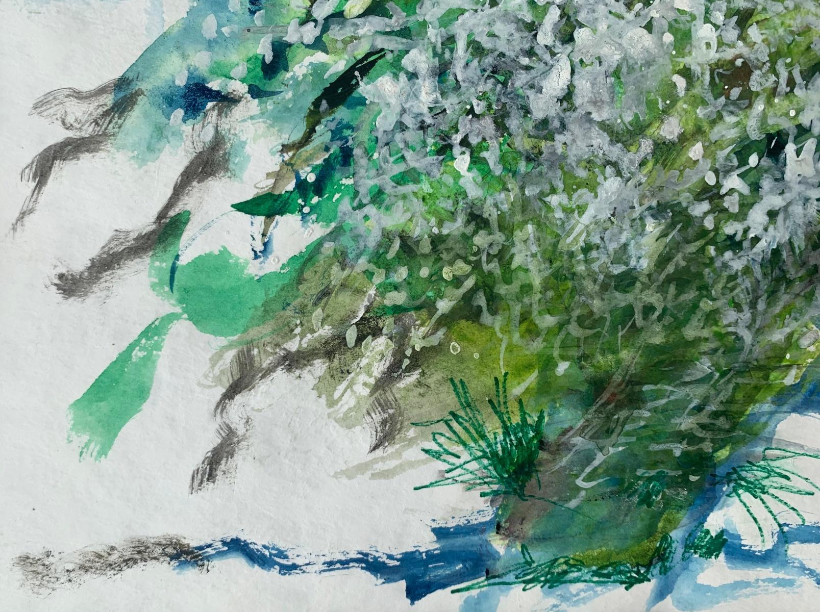 Ein Frühlingsbaum. Acryl auf Papier, Realistisch, Landschaft, Klassisch, Polnischer Künstler (Grau), Landscape Art, von Włodzimierz Karczmarzyk
