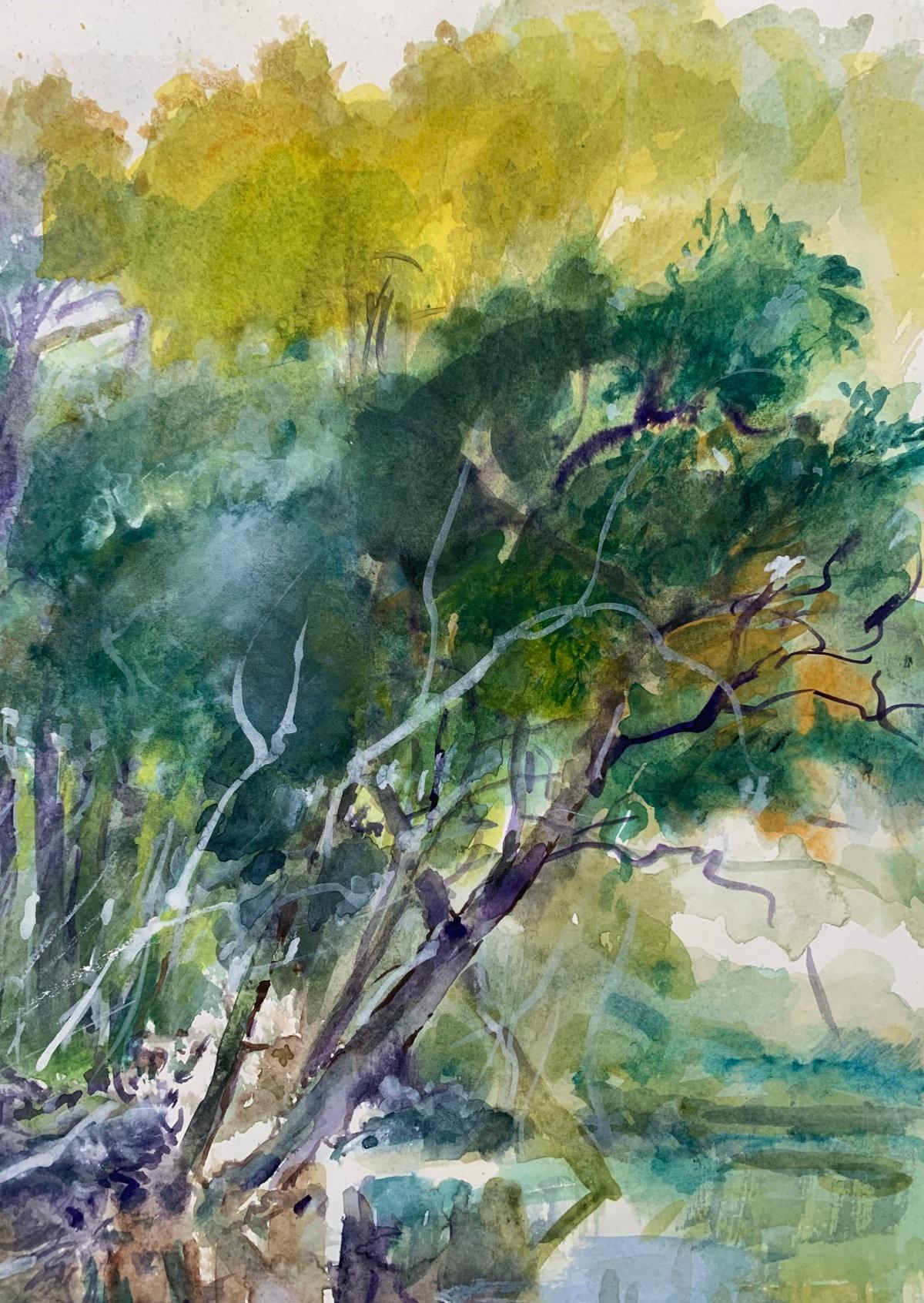 Reflexionando... Acrílico sobre papel, Realista, Paisaje, Clásico, Artista polaco en venta 1