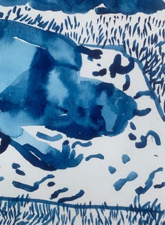 Hot. Monochromatic figurative watercolor drawing, Polish art