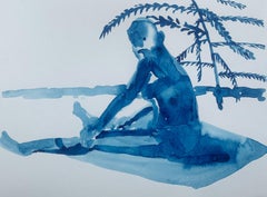 Hot. Monochromatic figurative watercolor drawing, Polish art