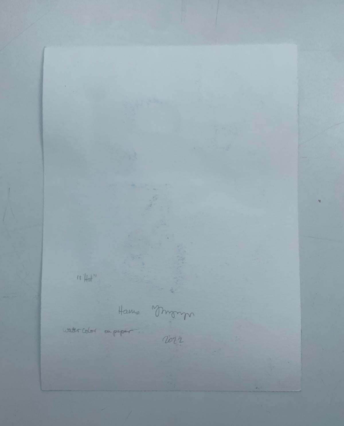 Acquerello figurativo contemporaneo su carta dell'artista polacca residente in Belgio Hanna Ilczyszyn. L'opera raffigura una donna seduta su una coperta in costume da bagno. Evoca una calda giornata estiva di vacanza. Il dipinto è monocromatico in