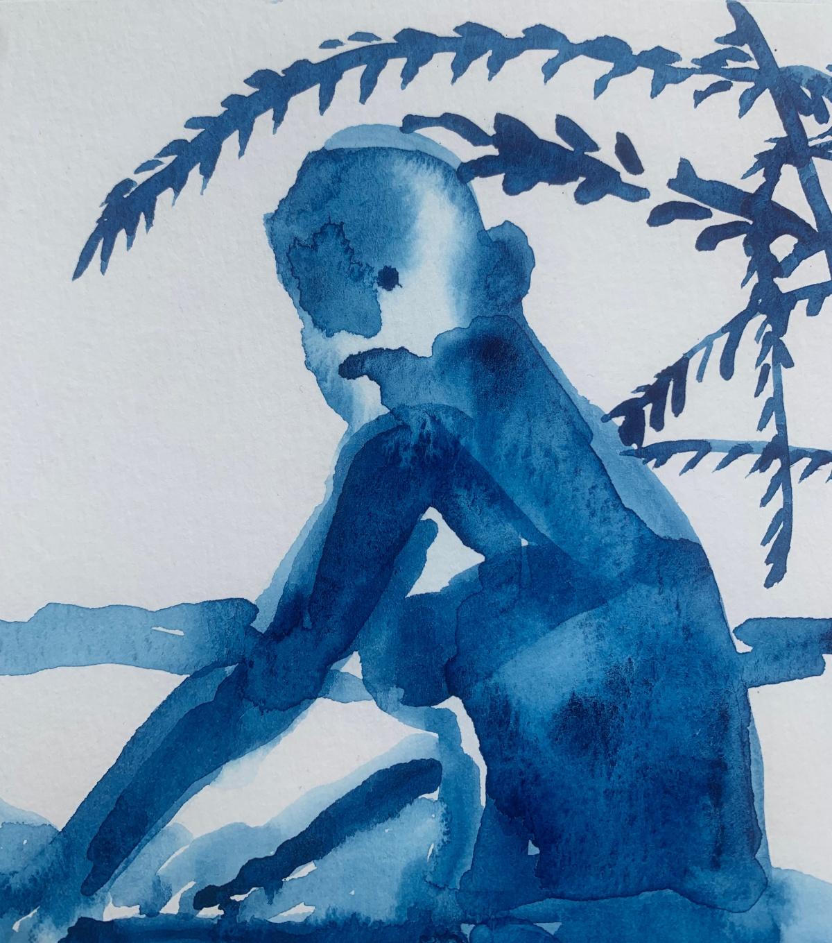 Caldo. Disegno figurativo monocromatico ad acquerello, arte polacca - Art Contemporaneo di Hanna Ilczyszyn