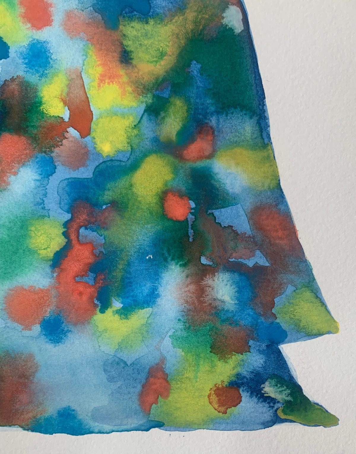 Acquerello astratto contemporaneo su carta dell'artista polacca residente in Belgio Hanna Ilczyszyn. L'opera è stata creata da Ilczyszyn durante il suo soggiorno in residenza artistica a Nocefresca a Milis, Italia. Questo pezzo è un'impressione dei
