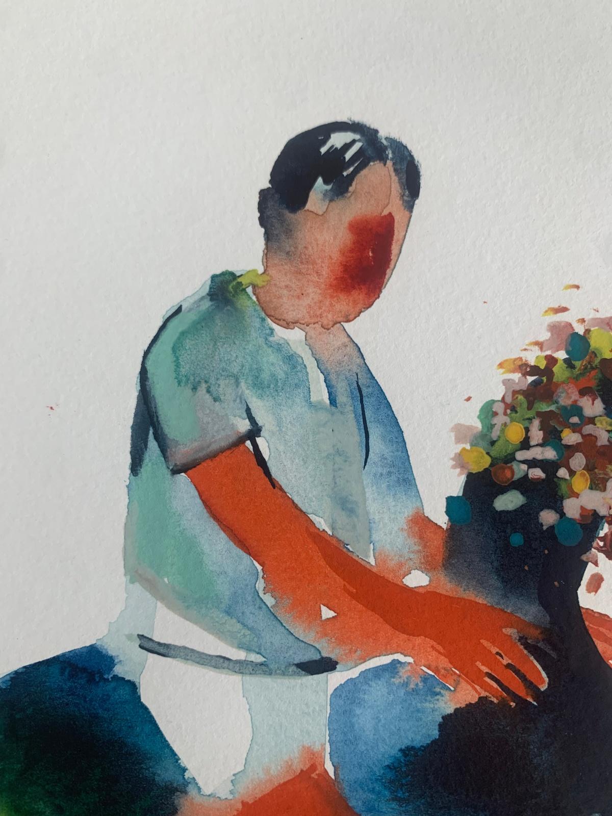 Nocefresca. Disegno figurativo colorato ad acquerello, artista polacco - Art Contemporaneo di Hanna Ilczyszyn