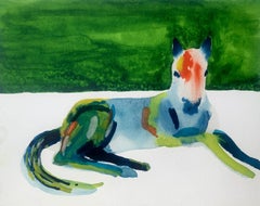 Nocefresca. Colorful figurative watercolor drawing, Horse, Polish artist