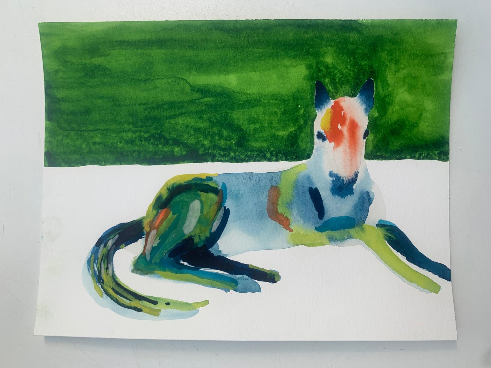 Nocefresca. Disegno figurativo colorato ad acquerello, Cavallo, artista polacco - Art di Hanna Ilczyszyn