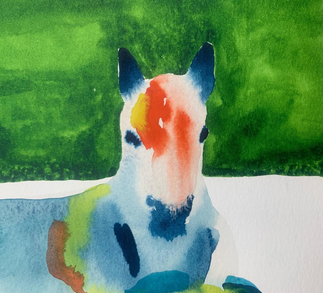 Nocefresca. Disegno figurativo colorato ad acquerello, Cavallo, artista polacco - Art Contemporaneo di Hanna Ilczyszyn