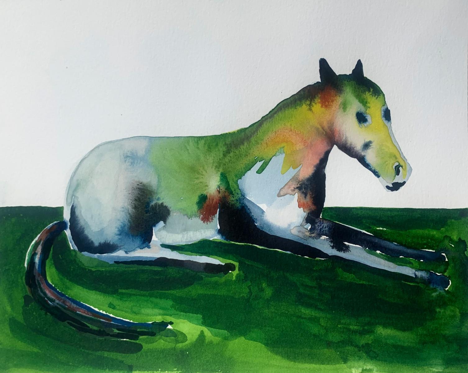 Figurative Art Hanna Ilczyszyn - Nocefresca. dessin figuratif coloré, cheval, artiste polonais