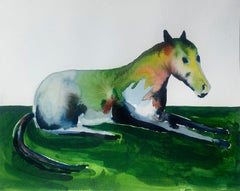 Nocefresca. Colorful figurative watercolor drawing, Horse, Polish artist