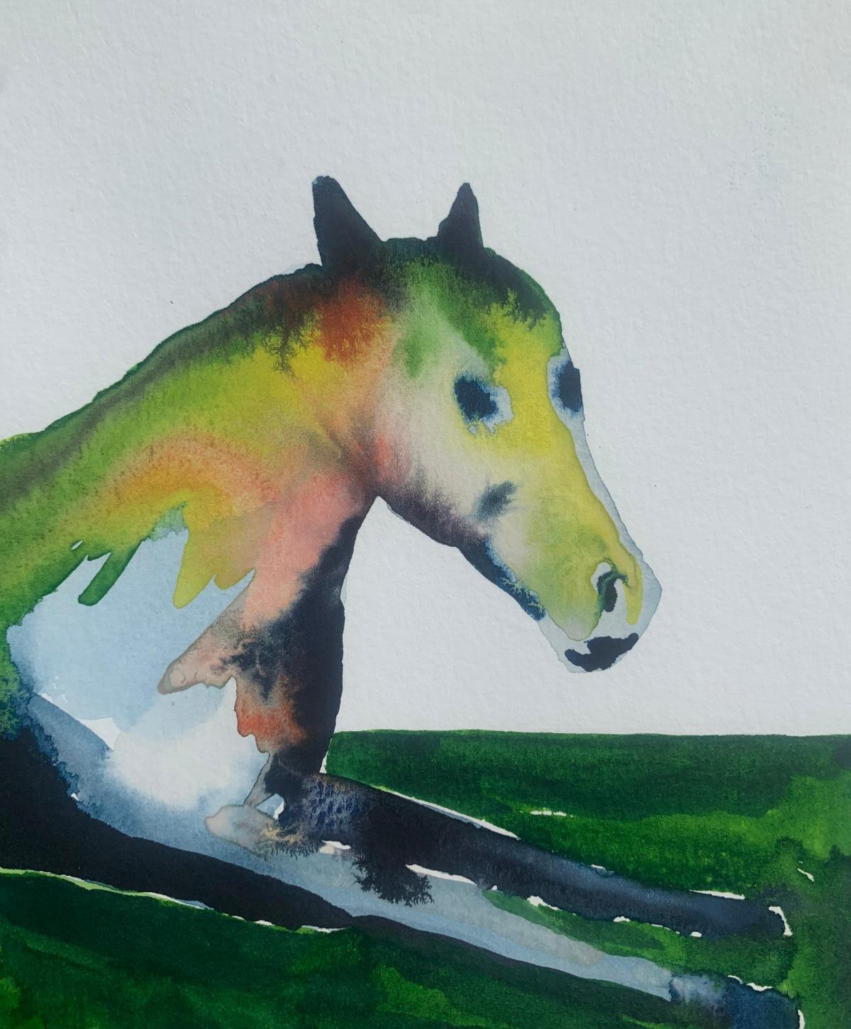 Nocefresca. dessin figuratif coloré, cheval, artiste polonais - Contemporain Art par Hanna Ilczyszyn