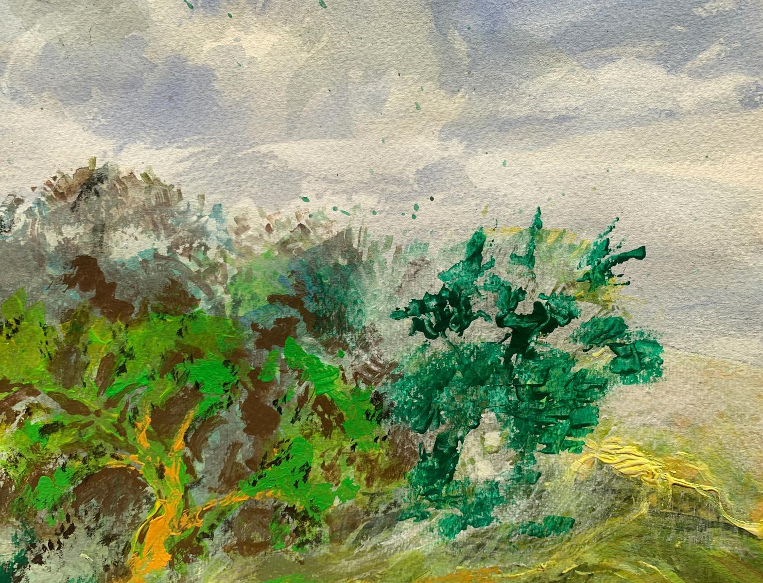 Cimientos del pinar. Acrílico sobre papel, Paisaje, Clásico, Arte polaco en venta 1