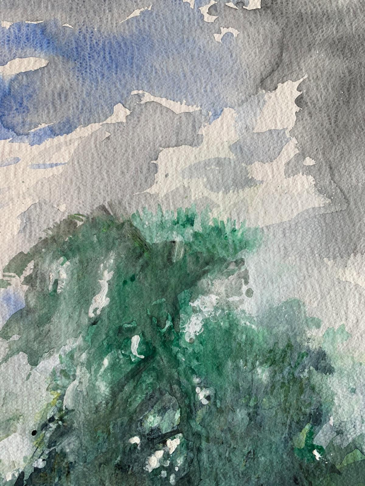 Reflexionando junto al estanque. Acrílico, gouche sobre papel, Paisaje, Clásico, Arte polaco en venta 2