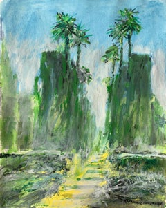 Alhambra-Gärten in Granada Acryl auf Papier, Landschaft, Classic, Polnische Kunst