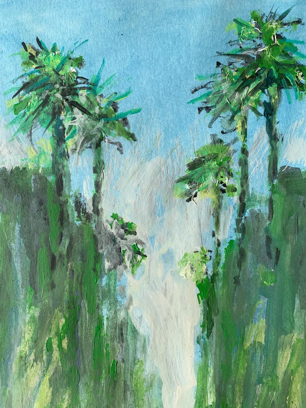 Alhambra gardens in Granada Acrylic on paper, Landscape, Classic, Polish art - Art by Włodzimierz Karczmarzyk