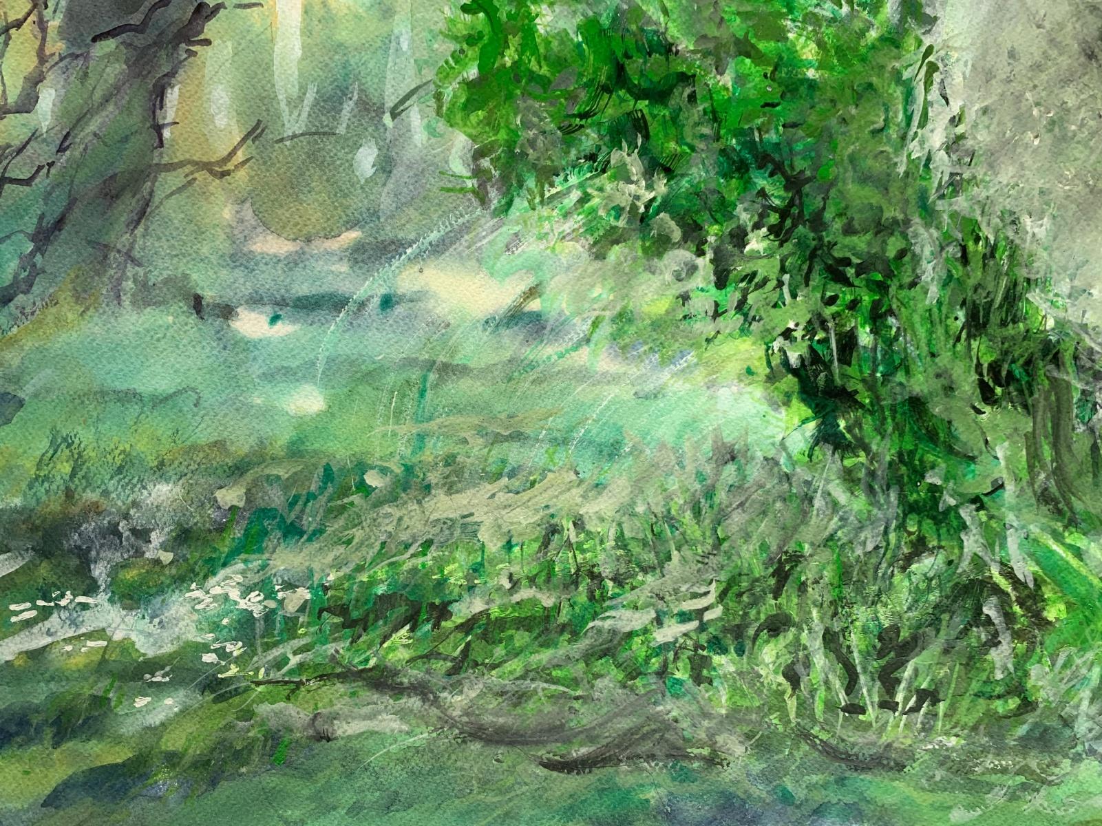 Arbre du parc. Acrylique, aquarelle sur papier, Paysage, Classic, Polish art - Vert Figurative Art par Włodzimierz Karczmarzyk