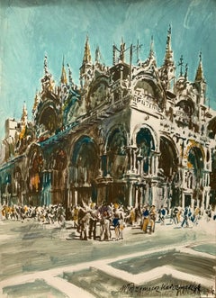 Venecia. Acrílico sobre papel, Arquitectura, Italia, Paisaje urbano, Clásico, Artista polaco