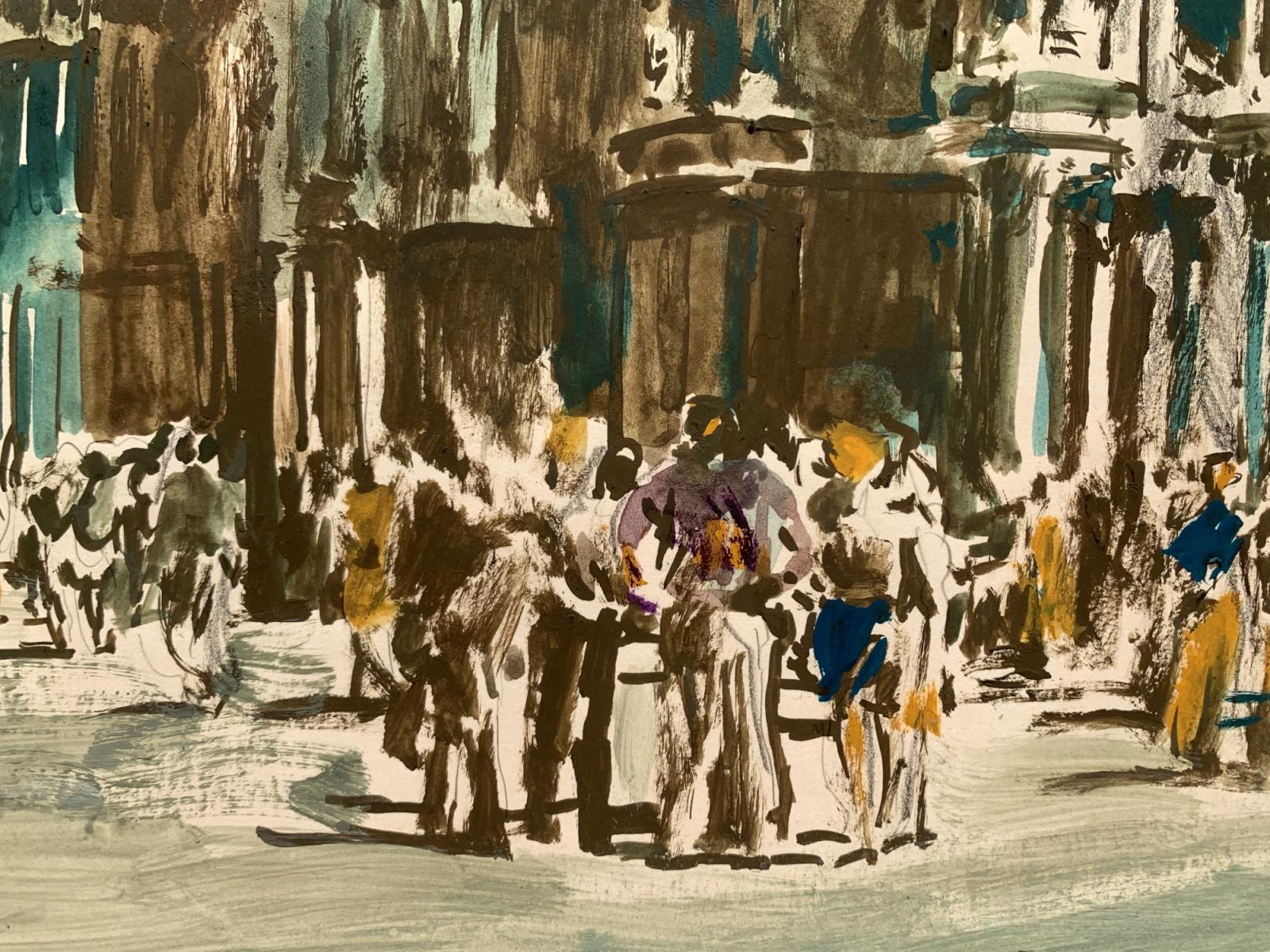 Pittura acrilica contemporanea su carta dell'artista polacco Wlodzimierz Karczmarzyk. L'opera d'arte raffigura l'architettura della basilica di San Marco a Venezia, in Italia. Lo stile dell'opera d'arte è simile a uno schizzo ma allo stesso tempo