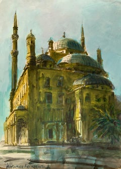 Mezquita de El Cairo. Acrílico sobre papel, Arquitectura, Egipto, Clásico, Artista polaco