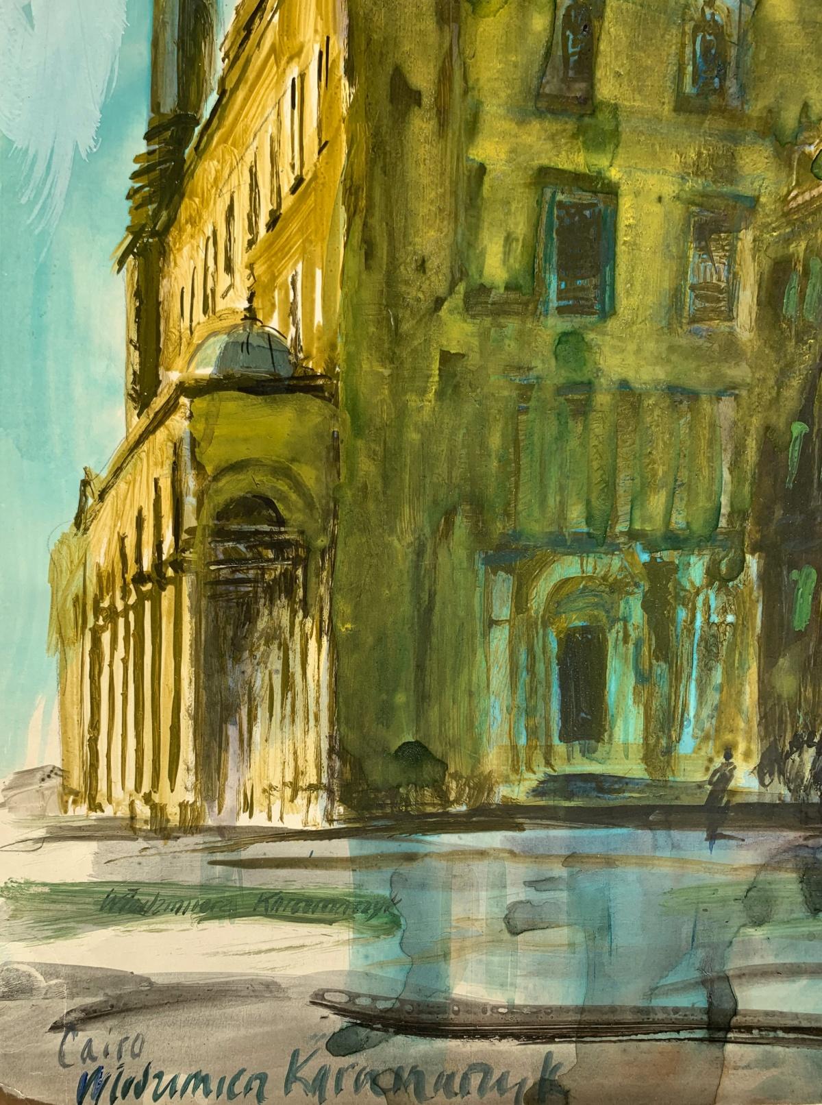 Mosque au Caire. Acrylique sur papier, Architecture, Egypte, Classic, Polish artist - Marron Figurative Art par Włodzimierz Karczmarzyk