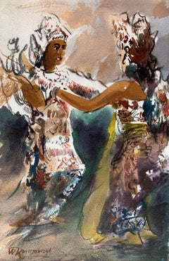 Sharjah, bailarinas de Bali. Acuarela sobre papel, Clásico, Artista polaco