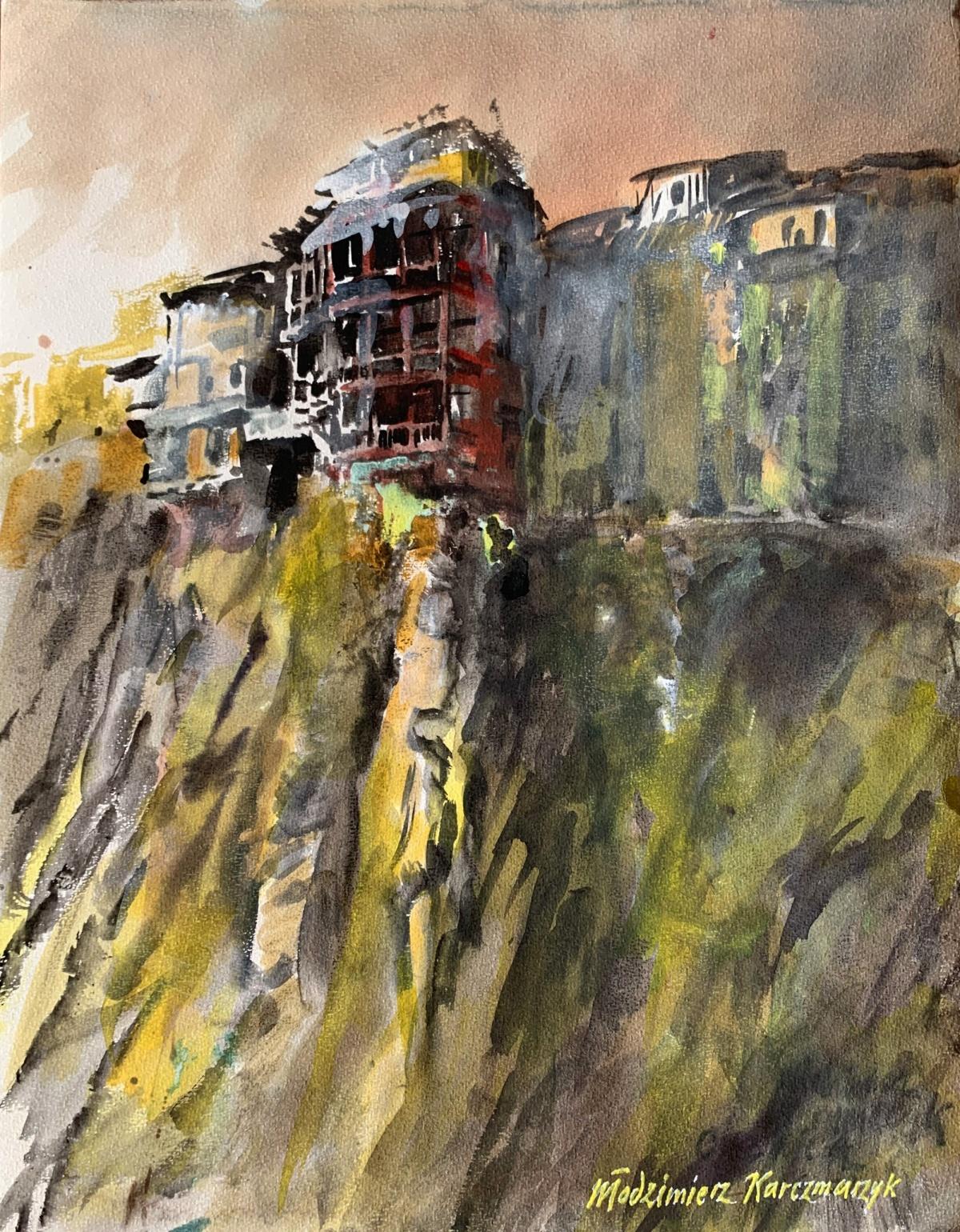 Figurative Art Włodzimierz Karczmarzyk - Cuenca, Espagne, tentures de tentes. Aquarelle sur papier, Classic, artiste polonais