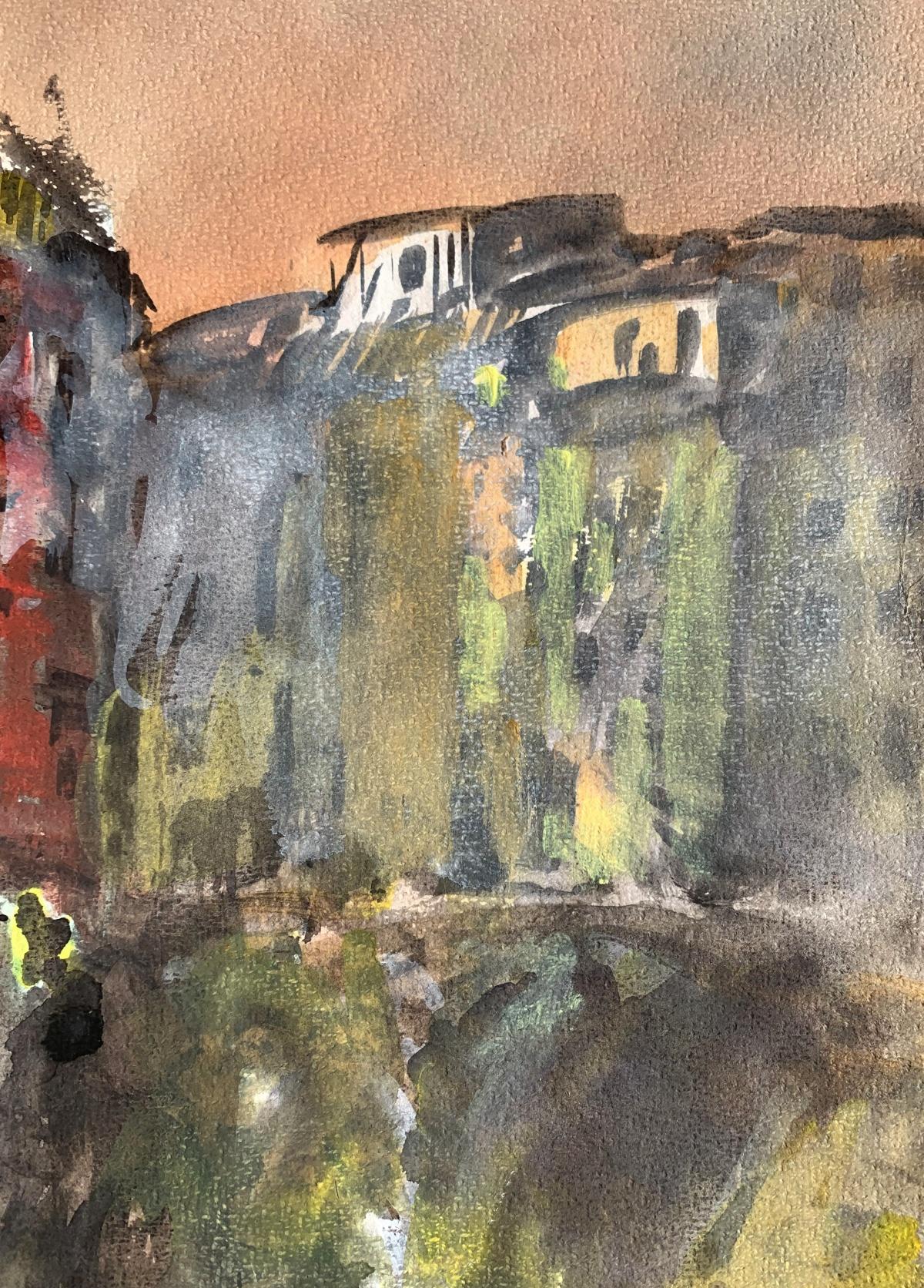 Cuenca, Espagne, tentures de tentes. Aquarelle sur papier, Classic, artiste polonais - Autres styles artistiques Art par Włodzimierz Karczmarzyk