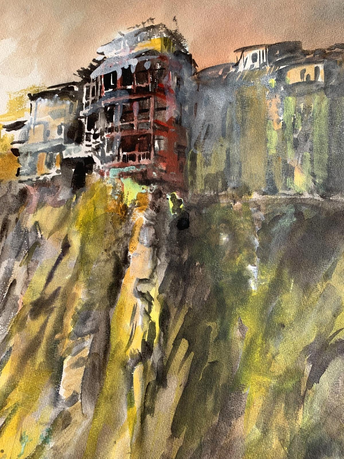 Cuenca, Espagne, tentures de tentes. Aquarelle sur papier, Classic, artiste polonais - Art de Włodzimierz Karczmarzyk