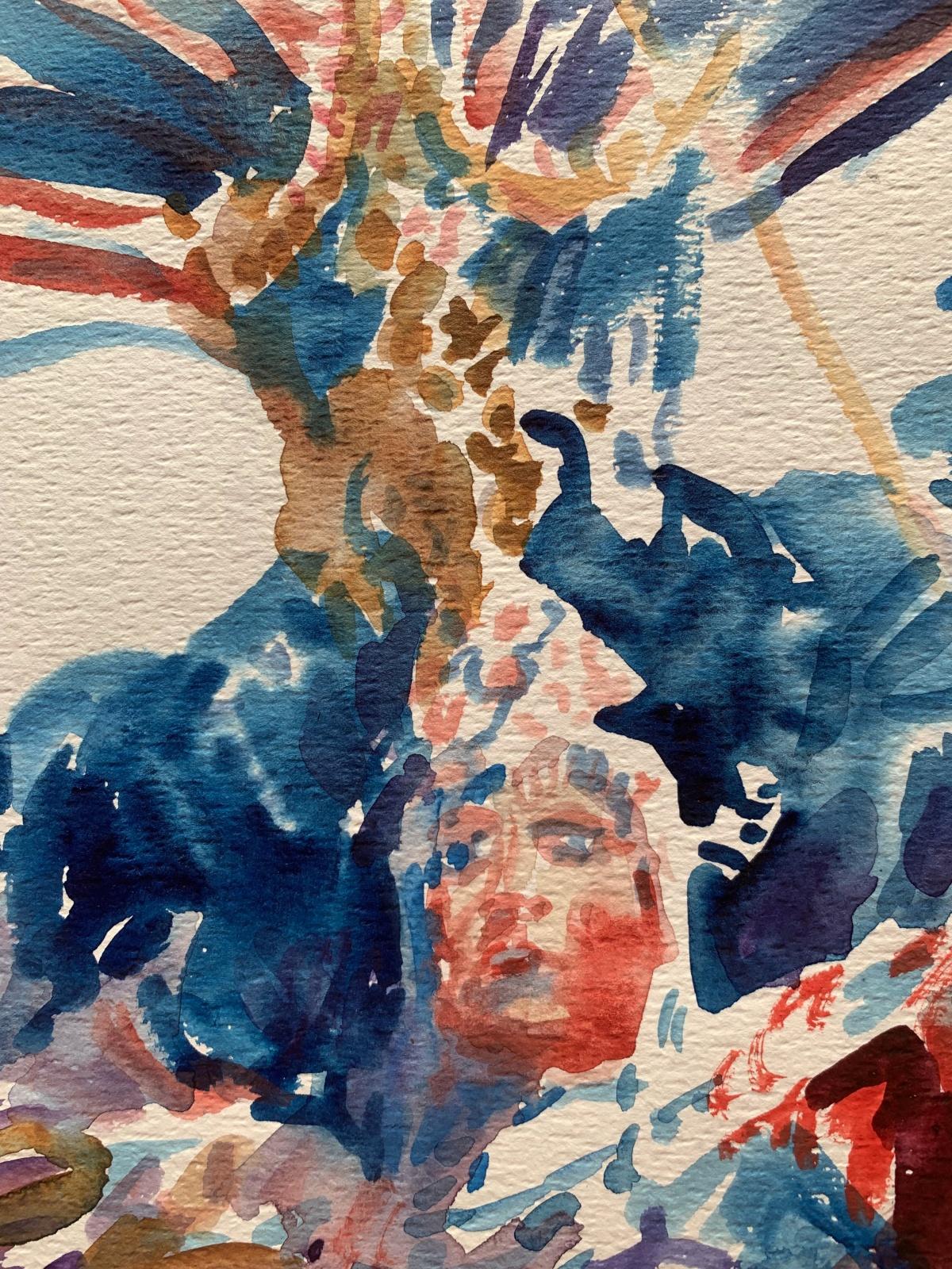 Contemporary watercolor and acrylic painting on paper by Polish artist Wlodzimierz Karczmarzyk. Artwork depicts dancers from Brasil. Artwork's style is sketch-like but realistic at the same time.

WŁODZIMIERZ KARCZMARZYK (born in 1930) Painter and