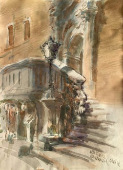 Town hall de Gdansk, en Pologne Aquarelle sur papier, Classic, artiste polonais