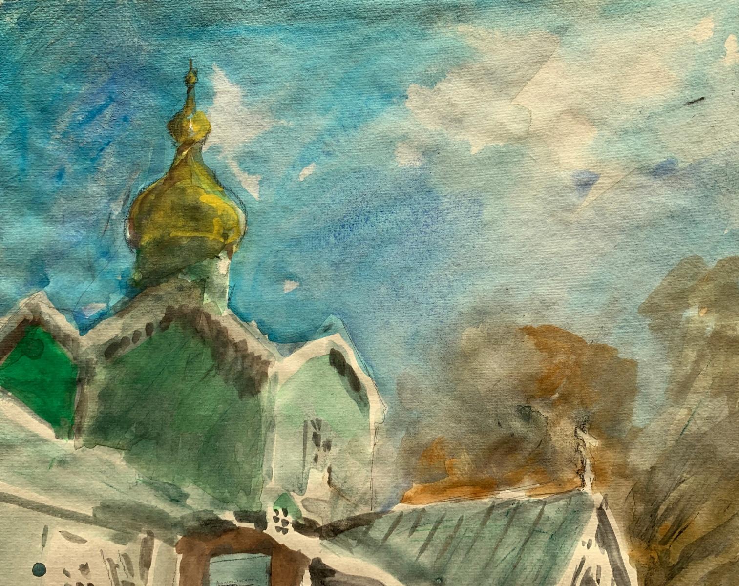 Moschee in Krynki. Aquarell auf Papier, Architektur, Classic, Polnischer Künstler (Sonstige Kunststile), Art, von Włodzimierz Karczmarzyk