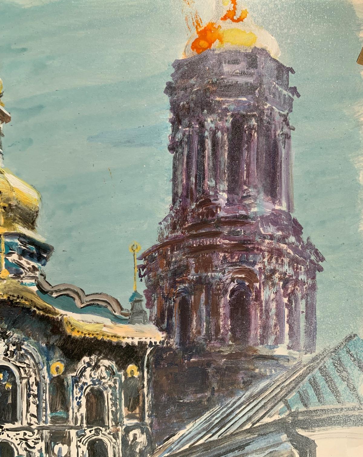 Kiew, Lavra. Acryl auf Papier, Architektur, Classic, Polnischer Künstler (Sonstige Kunststile), Art, von Włodzimierz Karczmarzyk