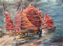 Sharjah, parade of sailboats. Watercolor on paper, Classic, Polish artist