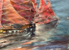 Sharjah, parade of sailboats. Watercolor on paper, Classic, Polish artist